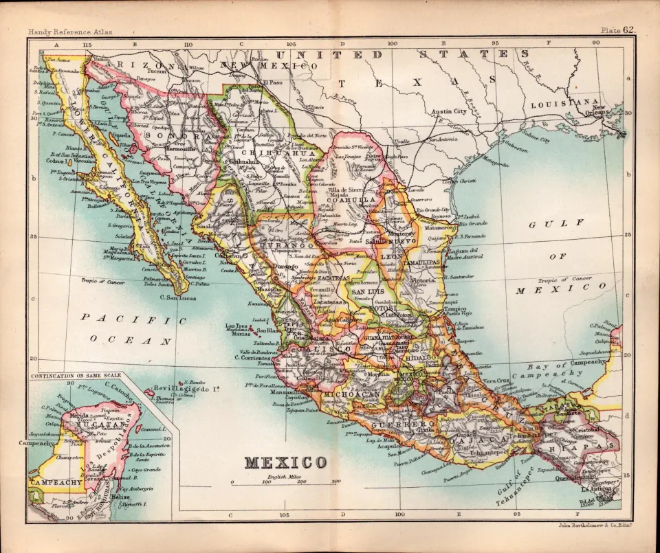 Mexico Double Sided Antique 1896 Map.