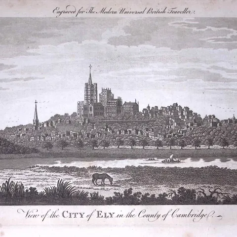 City of Ely Cambridge Rare Large 247-Year-Old Antique Copperplate Engraving -32-TR