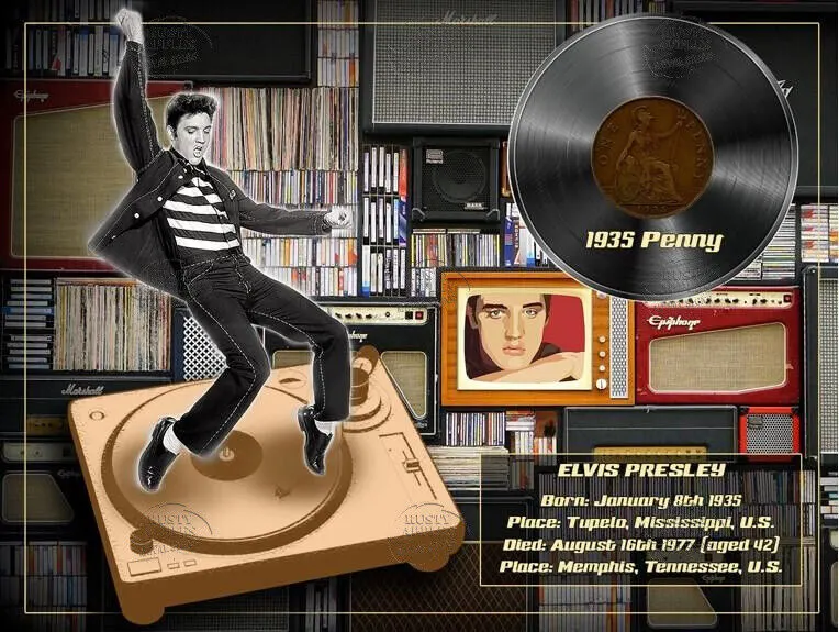 Elvis Presley "The King" Original 1935 Birth Penny Designed Metal Coin Gift Set