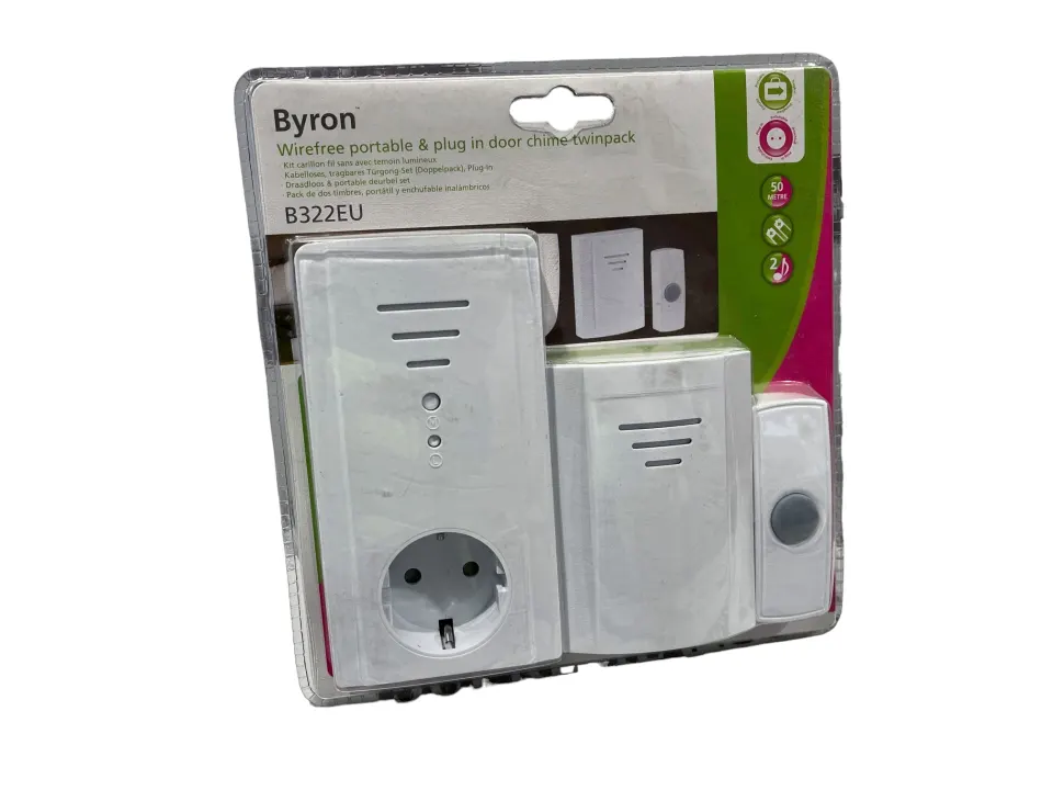 Byron Wirefree Portable And Plug In Doorchime Twinpack L1b sku-2609