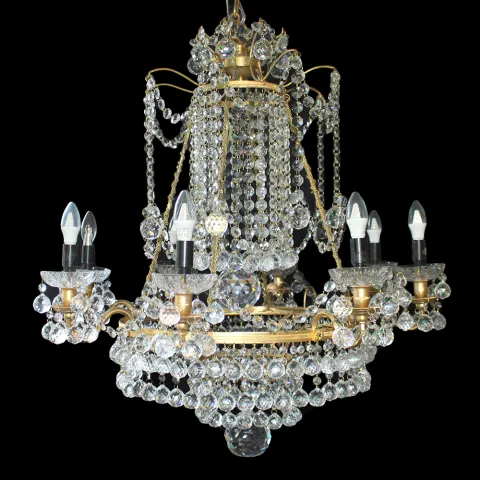 Designer Profusely Dressed Crystal Gilt Metal Chandelier