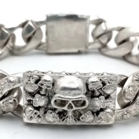Vintage Tibetan 925 Silver Super Chunky Bracelet With Sculls 114gm L23cm
