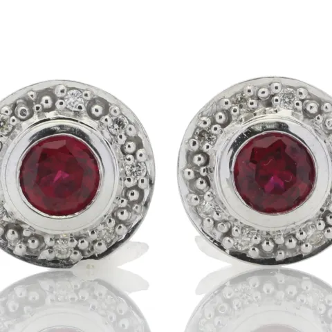 9ct White Gold Created Ruby Diamond Earring 0.16 Carats