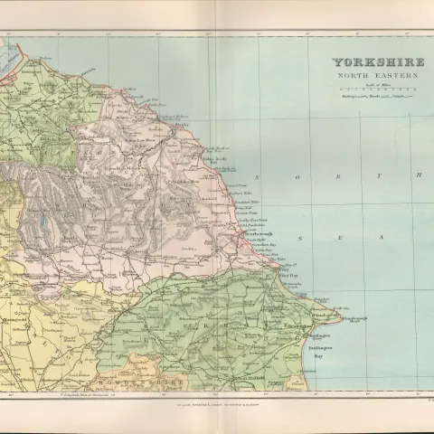 Yorkshire Whitby Robin Hood Bay Scarborough Filey 1894 Antique Map.