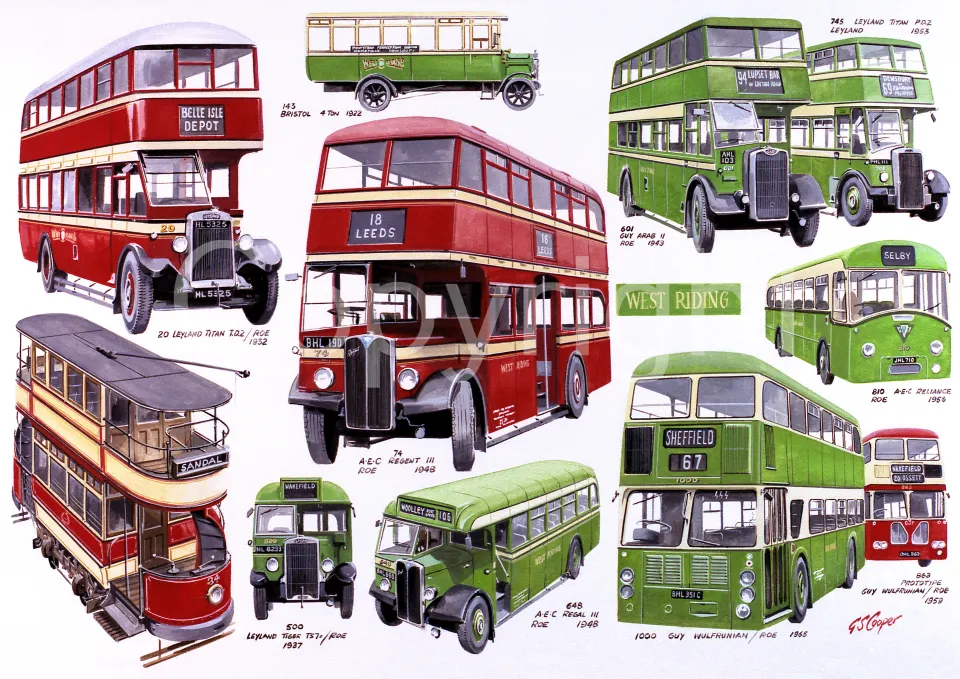 Yorkshire West Riding Bus Montage Montage Large Metal Wall Art.