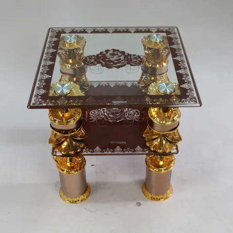 Indian Inspired Glass Square Occasional Lamp Table