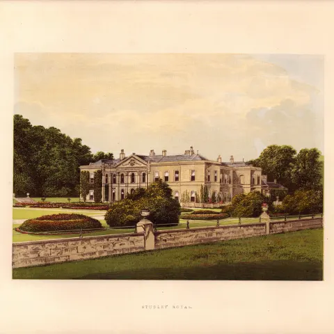 Studley Royal  Nr Ripon Yorkshire Gilt-Edge Coloured Antique Book Plate.