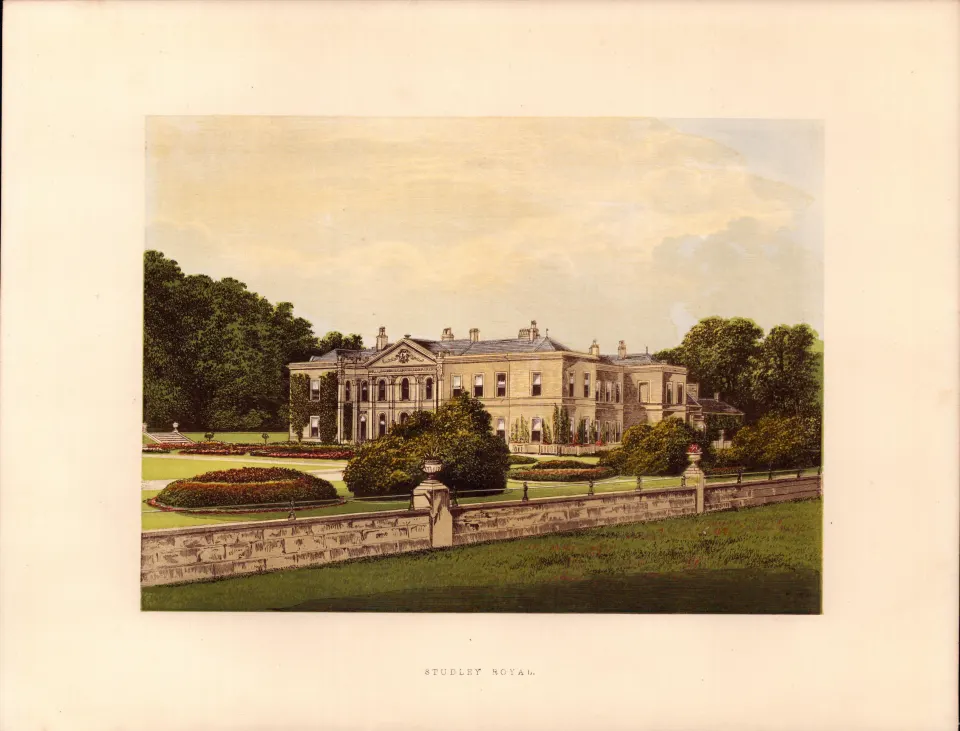 Studley Royal  Nr Ripon Yorkshire Gilt-Edge Coloured Antique Book Plate.