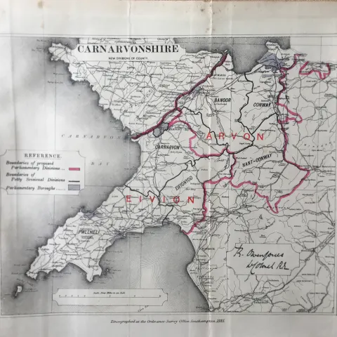Antique 139 Years-Old Scarce Map Carnarvonshire Wales  1885 Boundary Changes.