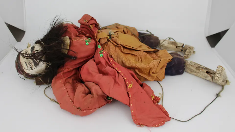 Old Painted Carved Wood Oriental Puppet Marionette