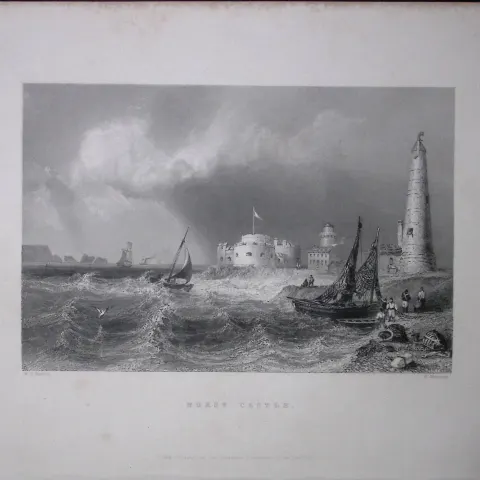 Hampshire Hurst Castle WH Bartlett 1842 Antique Steel Engraving-95