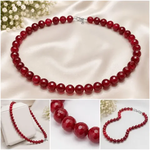 Red Faceted Beaded Necklace - 10mm