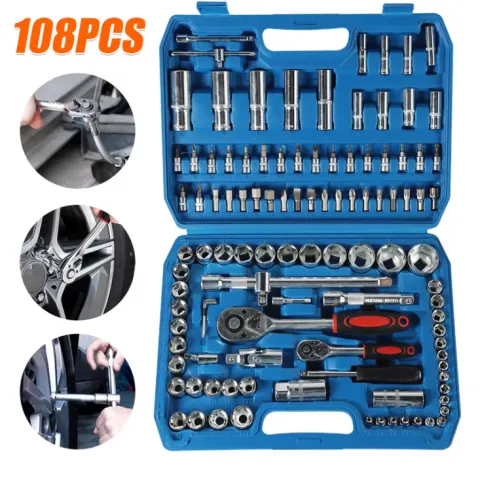 108-Piece Socket Wrench Set With Ratchet – Durable Carbon Steel Tools In Portable Storage Case