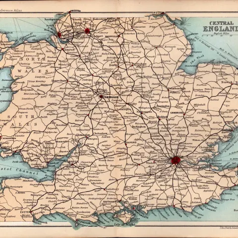 Central England Area Double Sided Victorian Antique 1896 Map.