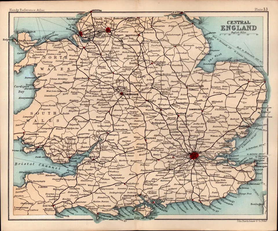 Central England Area Double Sided Victorian Antique 1896 Map.