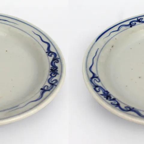 Pair of  Late 19th c. Japanese Blue & White Cache Pot Stands