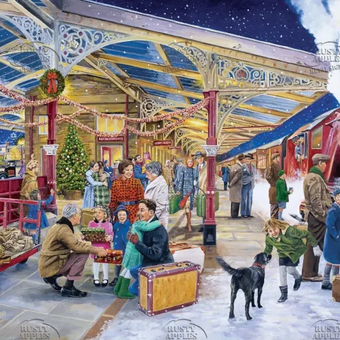Coming Home For Christmas Vintage Railway Station Platform Scene Metal Wall Art