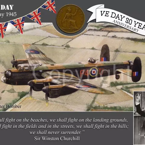 VE Day 80th Anniversary Lancashire Bomber Metal Art Coin Display