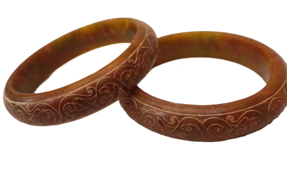 Pair of Antique Chinese Hand Carved Jade Bangles.