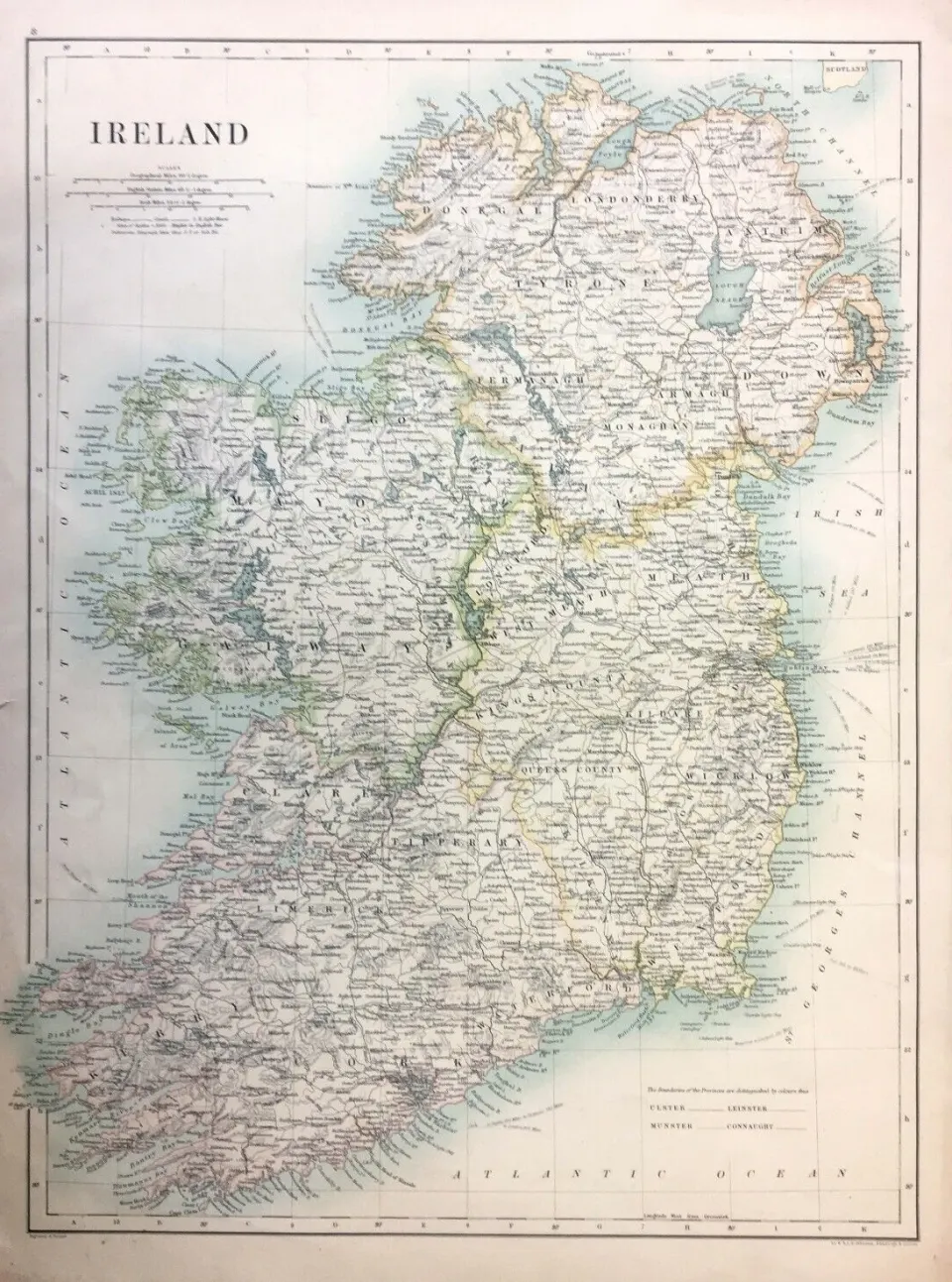 Antique Victorian Coloured Complete Ireland Double-Sided Map.