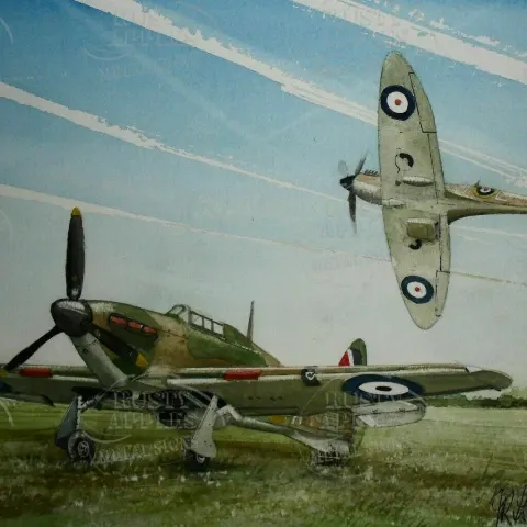 ww2 Spitfire & Hurricane On Patrol Metal Wall Art