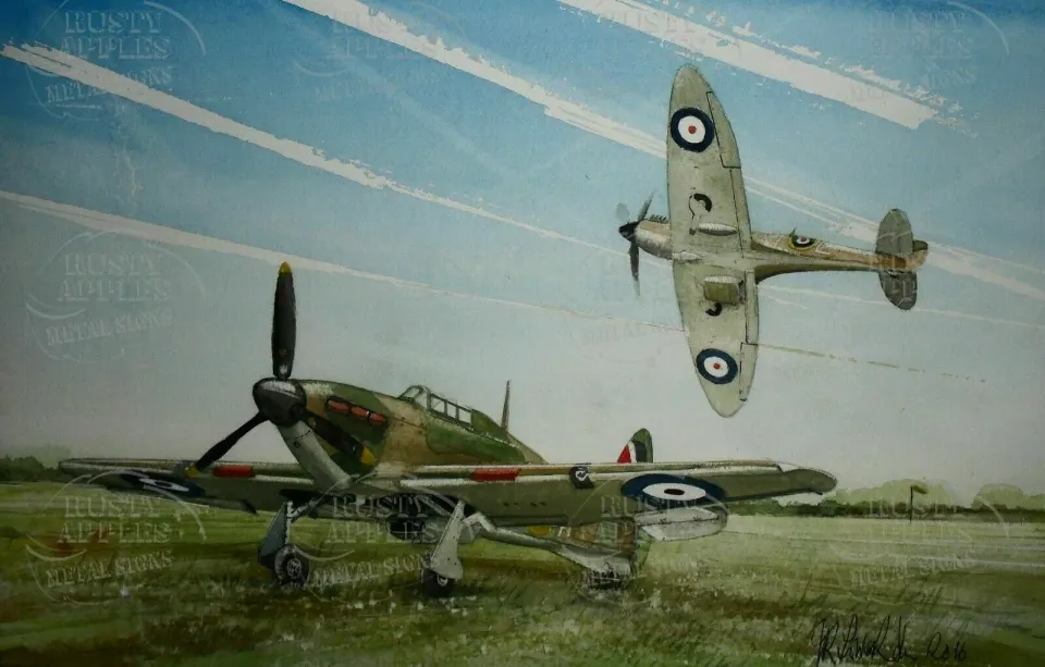 ww2 Spitfire & Hurricane On Patrol Metal Wall Art