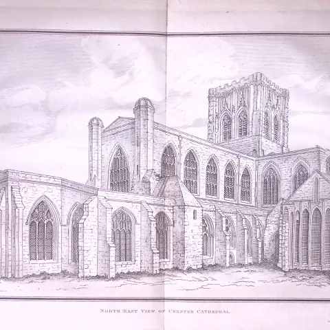 View of Chester Cathedral Antique 216-Year-Old Large Copperplate-23-TR