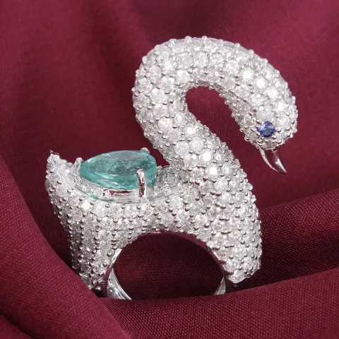 14K / 585 White Gold Exclusive “PARAIBA” Tourmaline (GIA Certified) & Diamond Ring