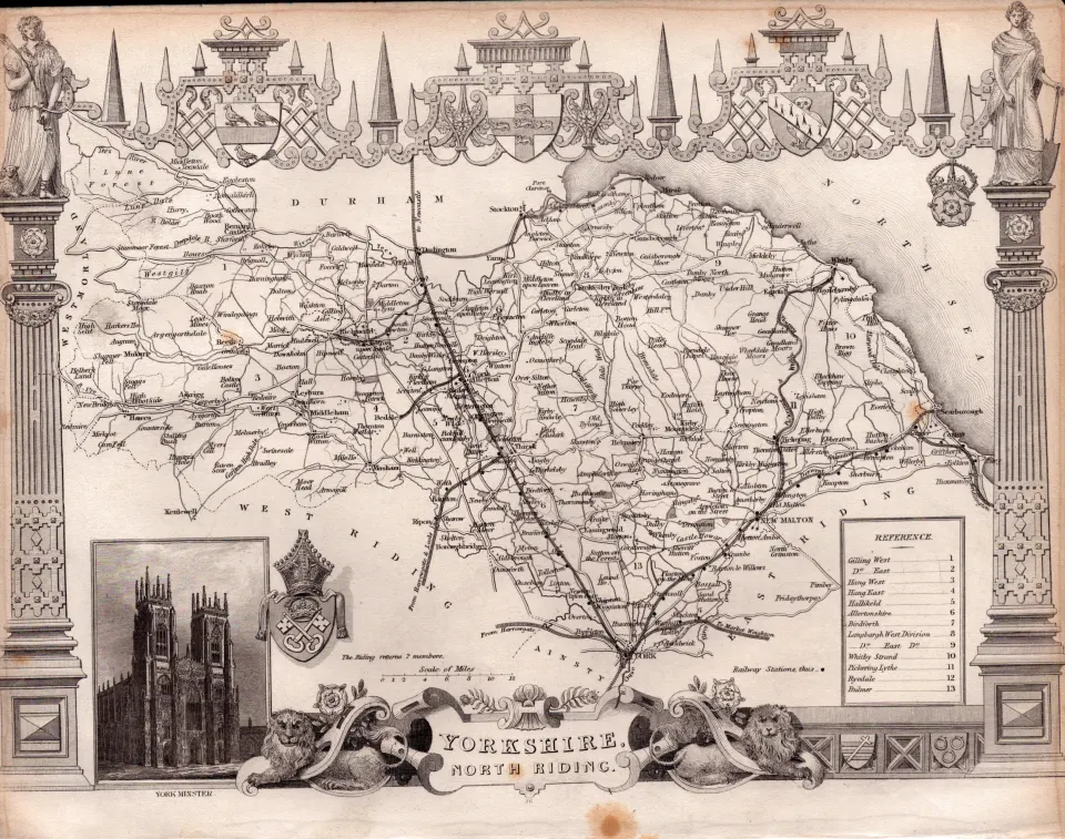 Yorkshire North Riding Steel Engraved Victorian Thomas Moule Map.