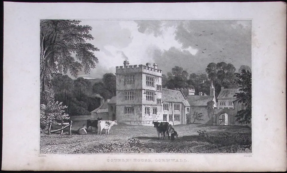 Cornwall Calstock Cotele House Antique 193 Years-Old Steel-Engraving-28