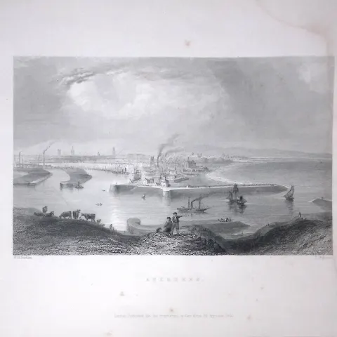 Aberdeen City Scotland WH Bartlett 1842 Antique Steel Engraving-122