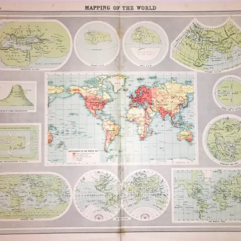 Antique John Bartholomew The Mapping of the World Large Large Map.
