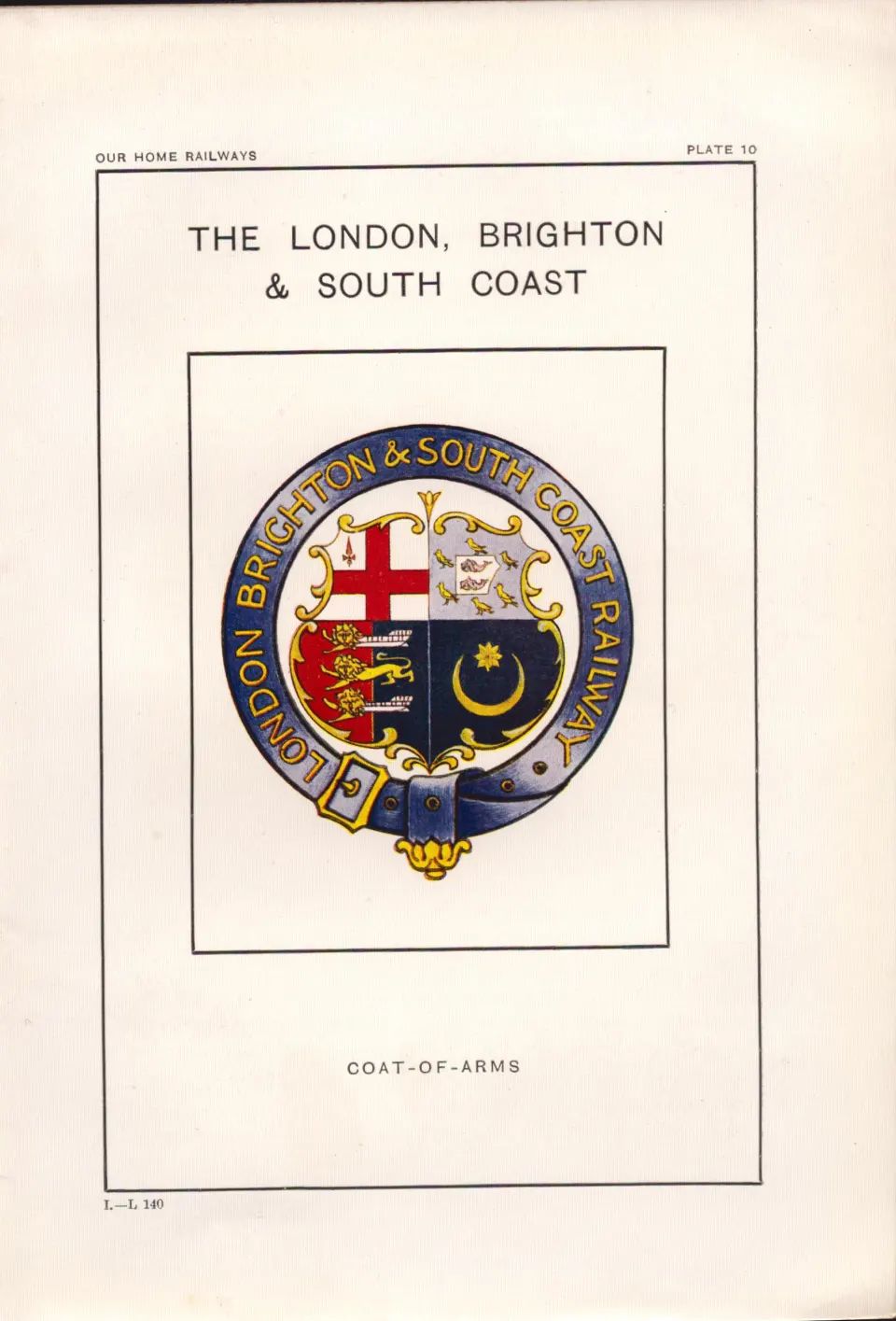 London Brighton Railway Crest & Coat of Arms Antique Book Plate.