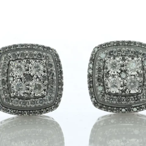 9ct White Gold Cluster Diamond Pillow Stud Earring 1.00 Carats