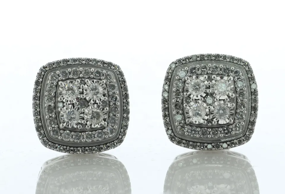9ct White Gold Cluster Diamond Pillow Stud Earring 1.00 Carats