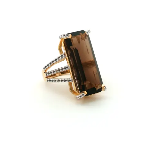 HRD Certified Smoky Quartz & White Topaz Ring – 925 Sterling Silver