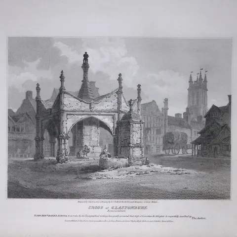 The Cross at Glastonbury 190 Years-Old Rare John Britton Antique Steel Engraving-36