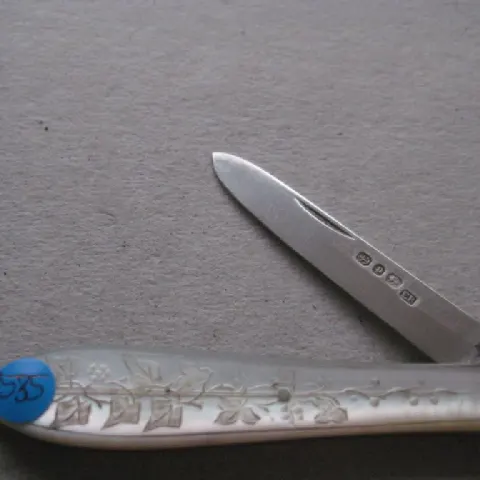 Victorian Mother of Pearl Hafted Silver Bladed Folding Fruit Knife
