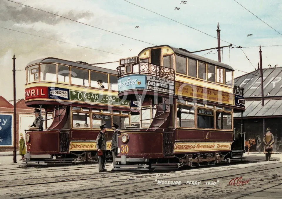 Birkenhead Trams at Woodside Ferry 1930’sLarge Metal Wall Art.