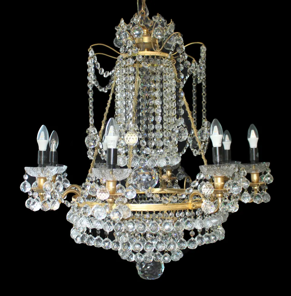Designer Profusely Dressed Crystal Gilt Metal Chandelier