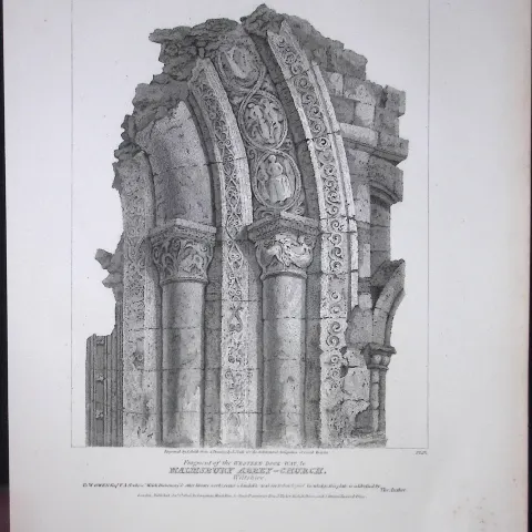 Malmsbury Church-Wiltshire 190 Years-Old Rare John Britton Antique Steel Engraving-46