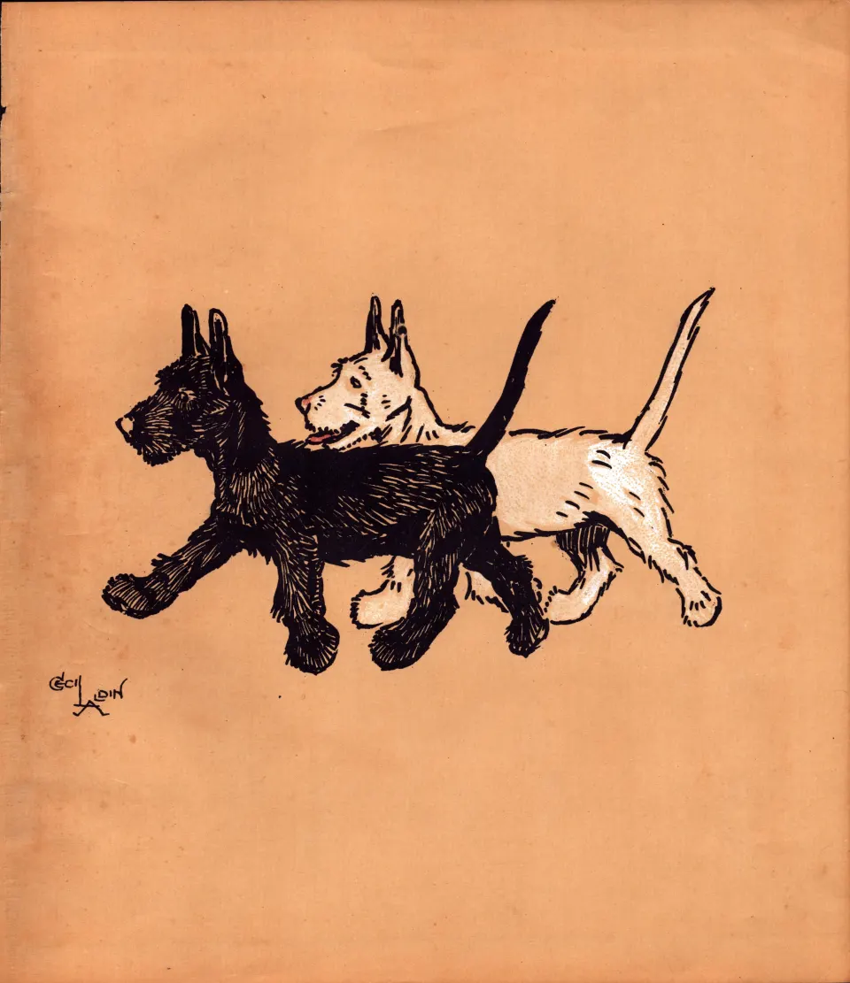 Cecil Aldin  “Rough & Tumble” Scotch Terriers Antique Colour Illustration-24.