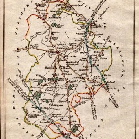 Bedfordshire John Cary’s c1791 Antique Coloured George III Engraved Map.
