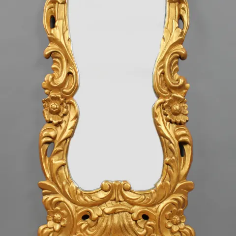 Louis XV Style Carved Giltwood Wall Mirror with Bracket Shelf