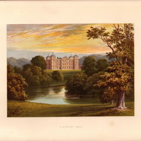 Kimberley Hall Nr Wymondham Norfolk Gilt-Edge Coloured Antique Book Plate.