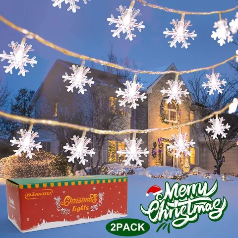 Christmas Snowflake String Lights, 19.6 ft 40 LED Fairy Lights, Battery-Operated Waterproof