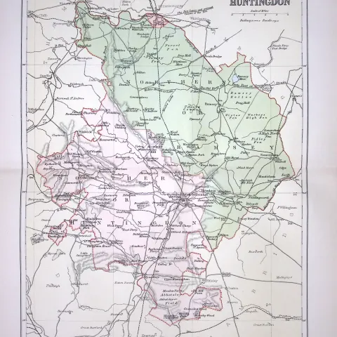 Huntingdonshire J H F Brabner Coloured Antique 130 Years-Old Map-8-TR