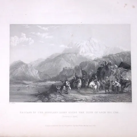 Highland Army Passing Loch Ell Scotland W Beattie 188 Years-Old Antique Steel Engraving-36