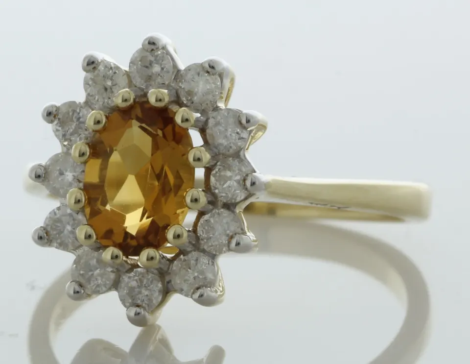 9ct Yellow Gold Oval Centre And Citrine Ring (C0.84) 0.40 Carats