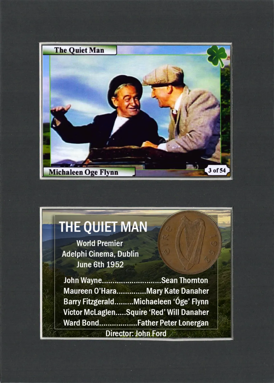 The Quiet Man Film John Wayne Mounted Original Irish Coin Metal Art Display